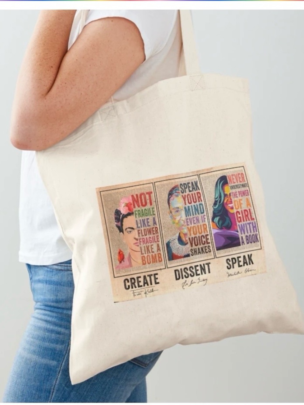 CREATE DISSENT SPEAKโ Feminism Tote Navy Cotton